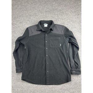 Columbia Fleece Shirt Mens Large Black Nylon Shoulder Yoke Shacket Button Up
